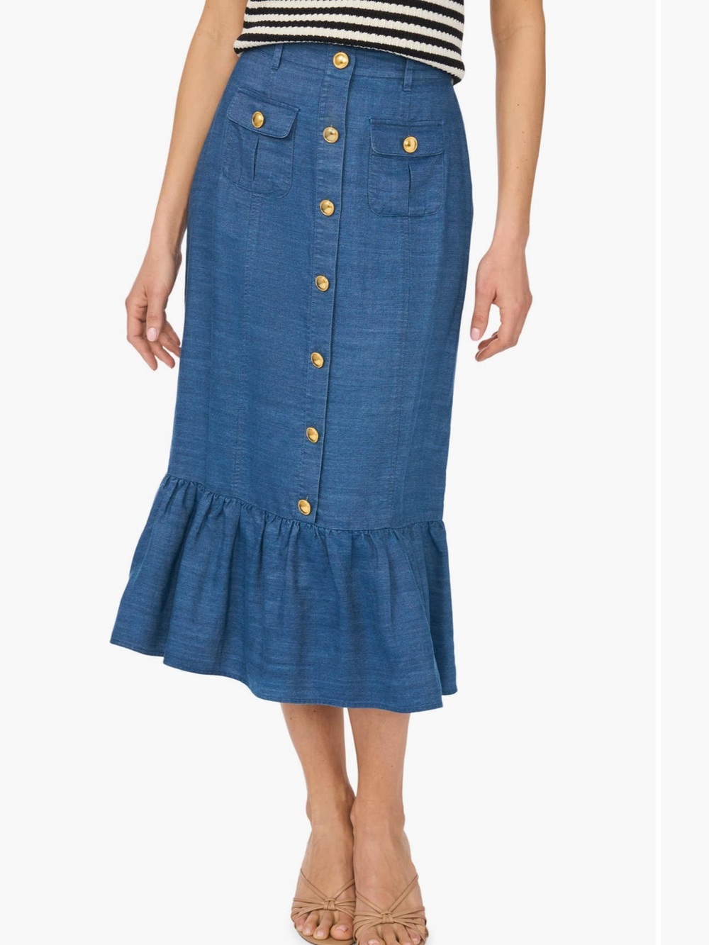 CeCe NWT Tencel Button Front Denim Midi Skirt Indigo Size 4